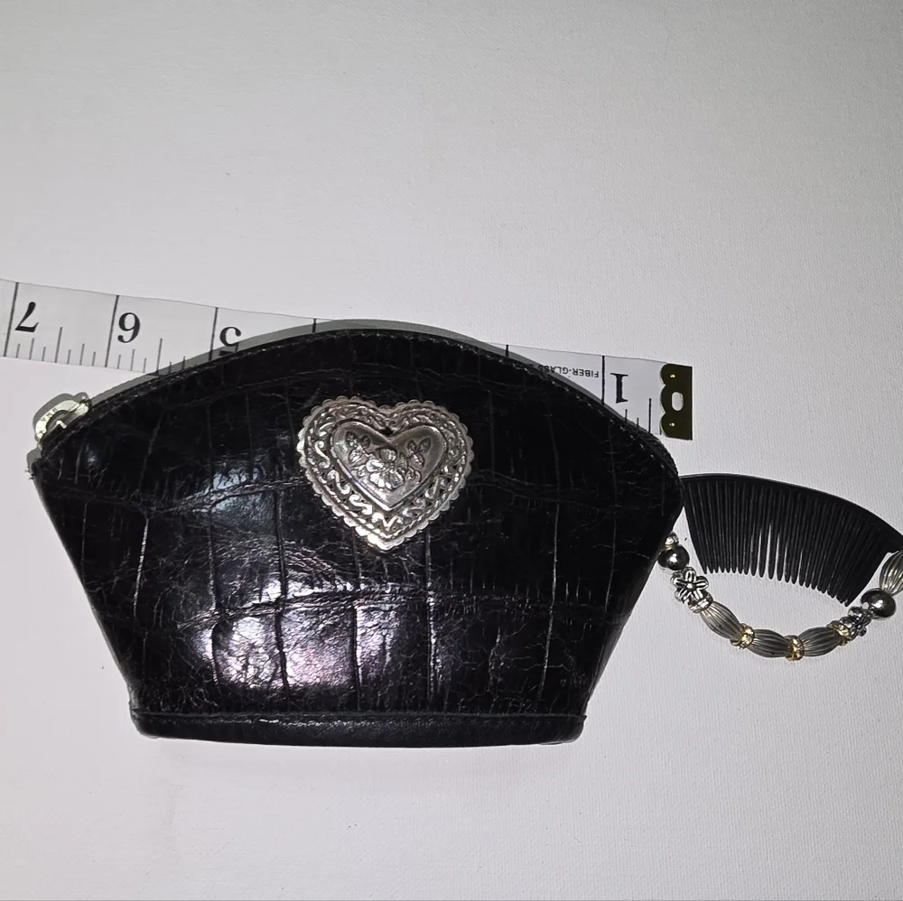 Brighton Vintage Crocodile Black Leather Heart-Embellished Women's Accessory Bag